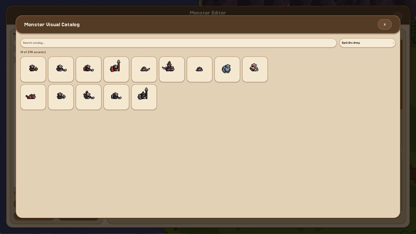 Fantasy World Manager monster editor with the visual catalog